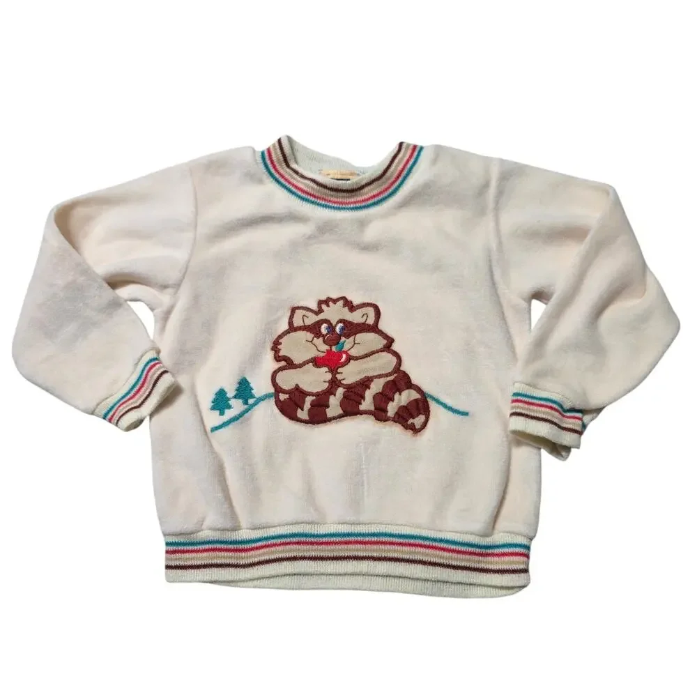Vintage Carter's Raccoon Outfit 24M Corduroy Overalls Sweatshirt USA Baby Rare